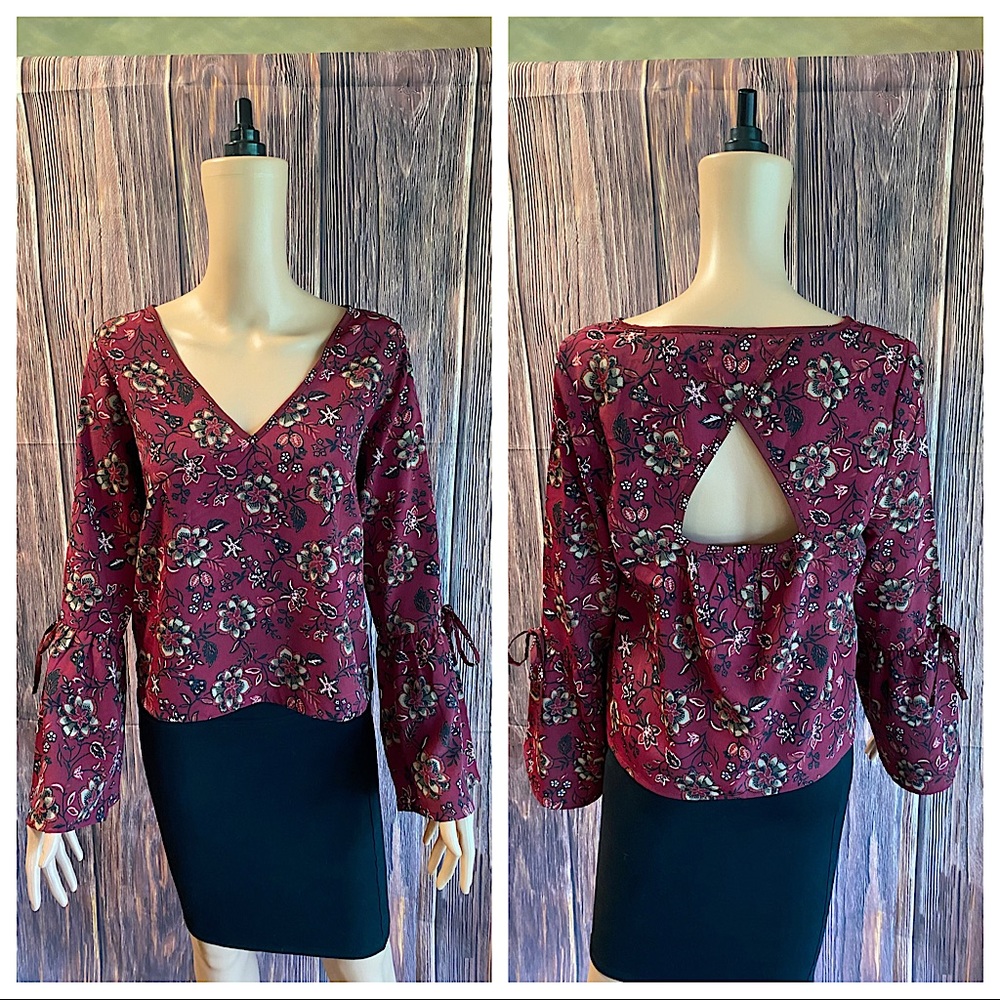 Band of Gypsies size small burgundy red maroon & cream floral boho blouse
